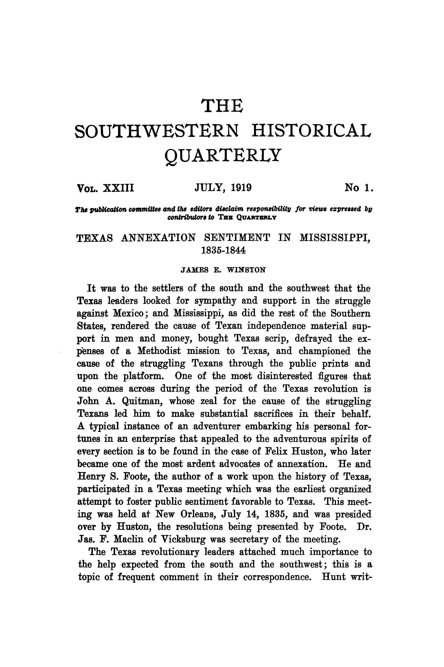 The Southwestern Historical Quarterly, Volume 23, July 1919 - April, 1920
                                                
                                                    1
                                                