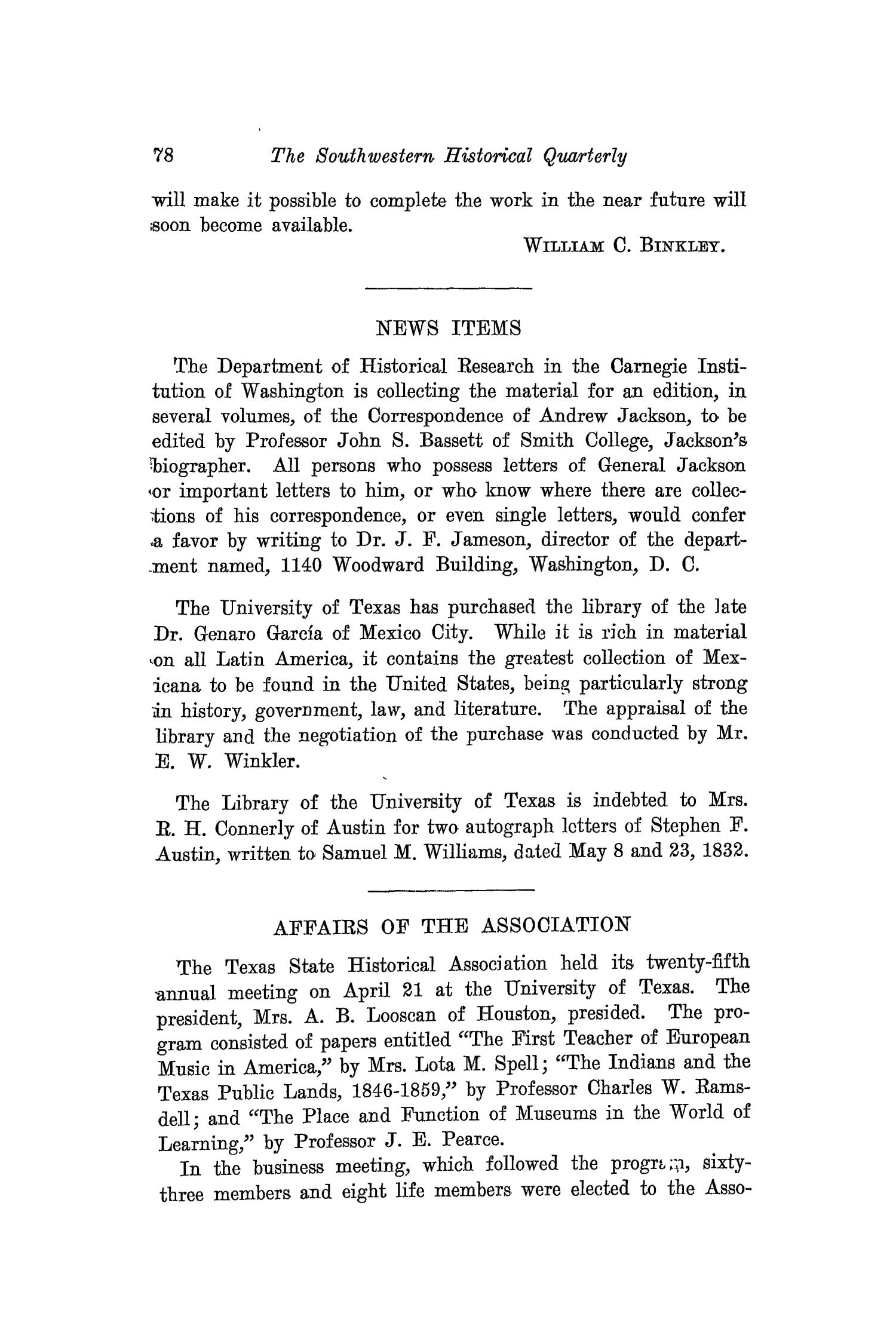 The Southwestern Historical Quarterly, Volume 25, July 1921 - April, 1922
                                                
                                                    78
                                                