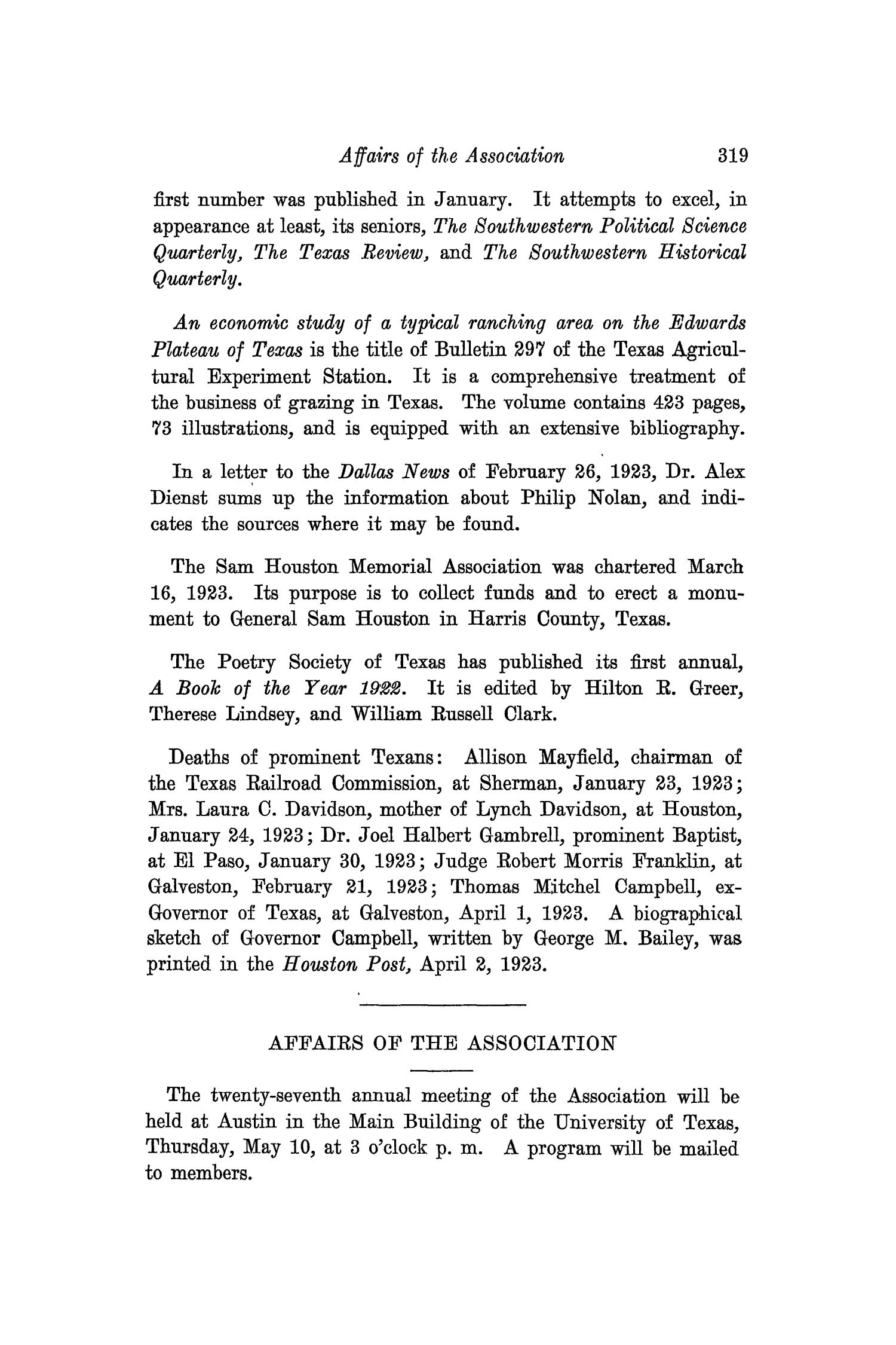 The Southwestern Historical Quarterly, Volume 26, July 1922 - April, 1923
                                                
                                                    319
                                                