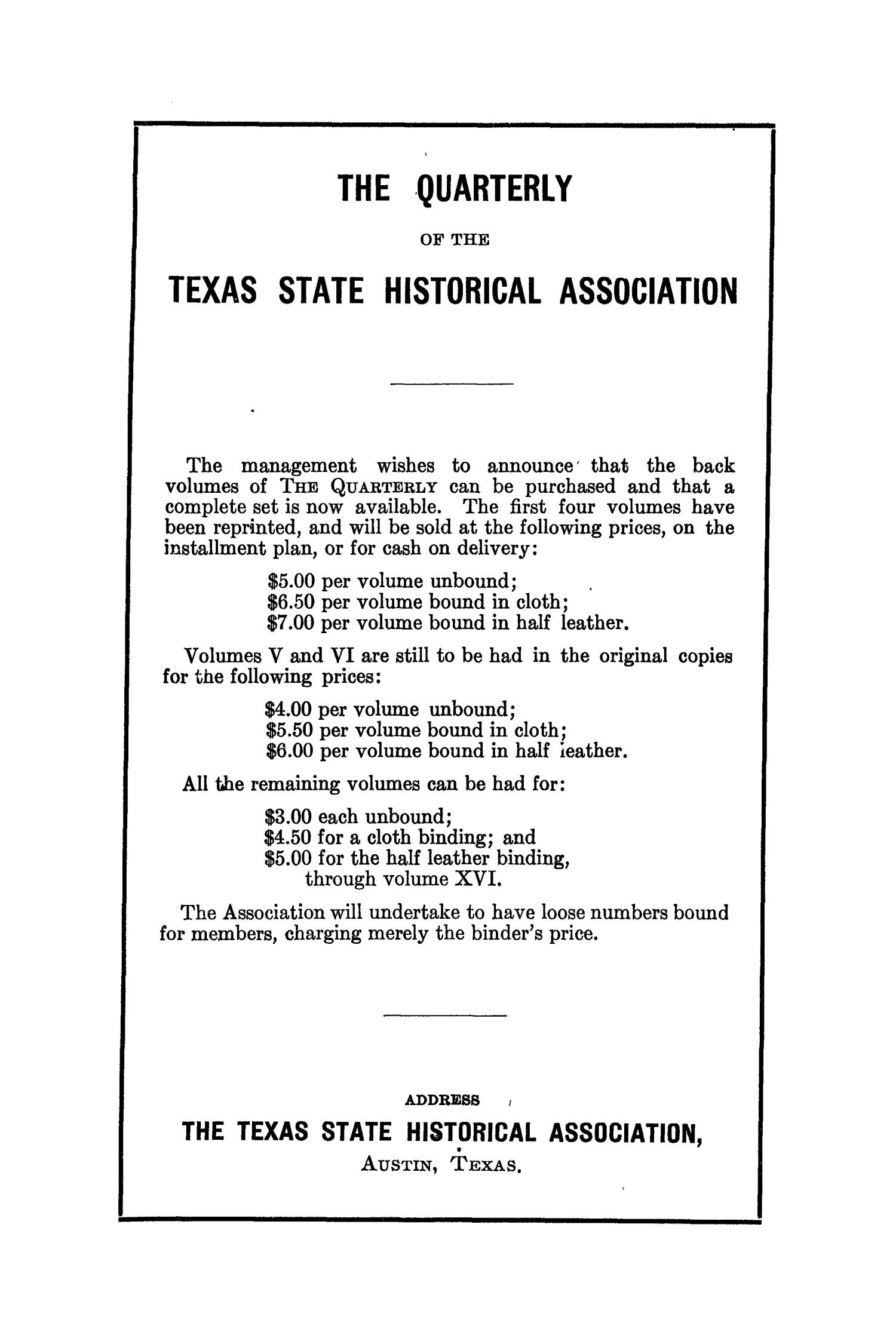 The Southwestern Historical Quarterly, Volume 31, July 1927 - April, 1928
                                                
                                                    None
                                                
