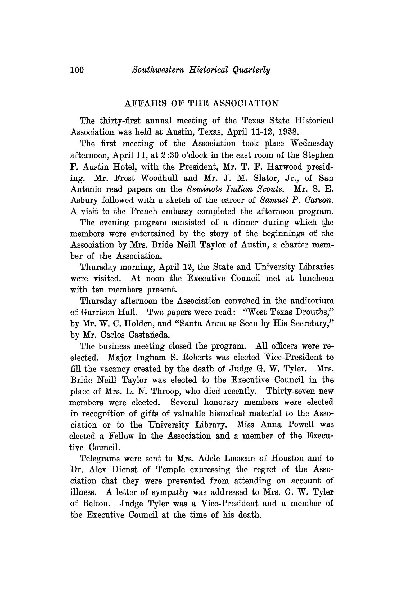 The Southwestern Historical Quarterly, Volume 32, July 1928 - April, 1929
                                                
                                                    100
                                                