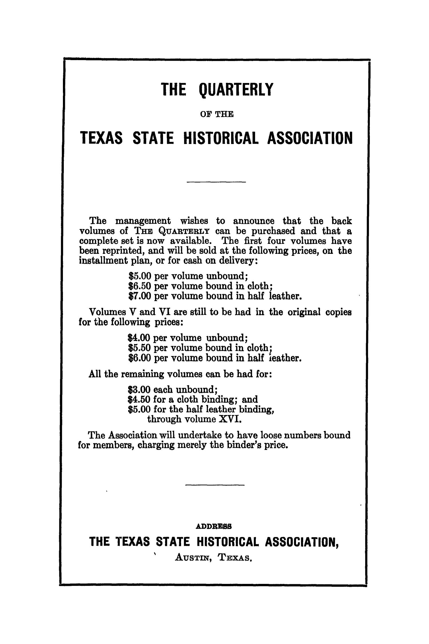 The Southwestern Historical Quarterly, Volume 33, July 1929 - April, 1930
                                                
                                                    None
                                                
