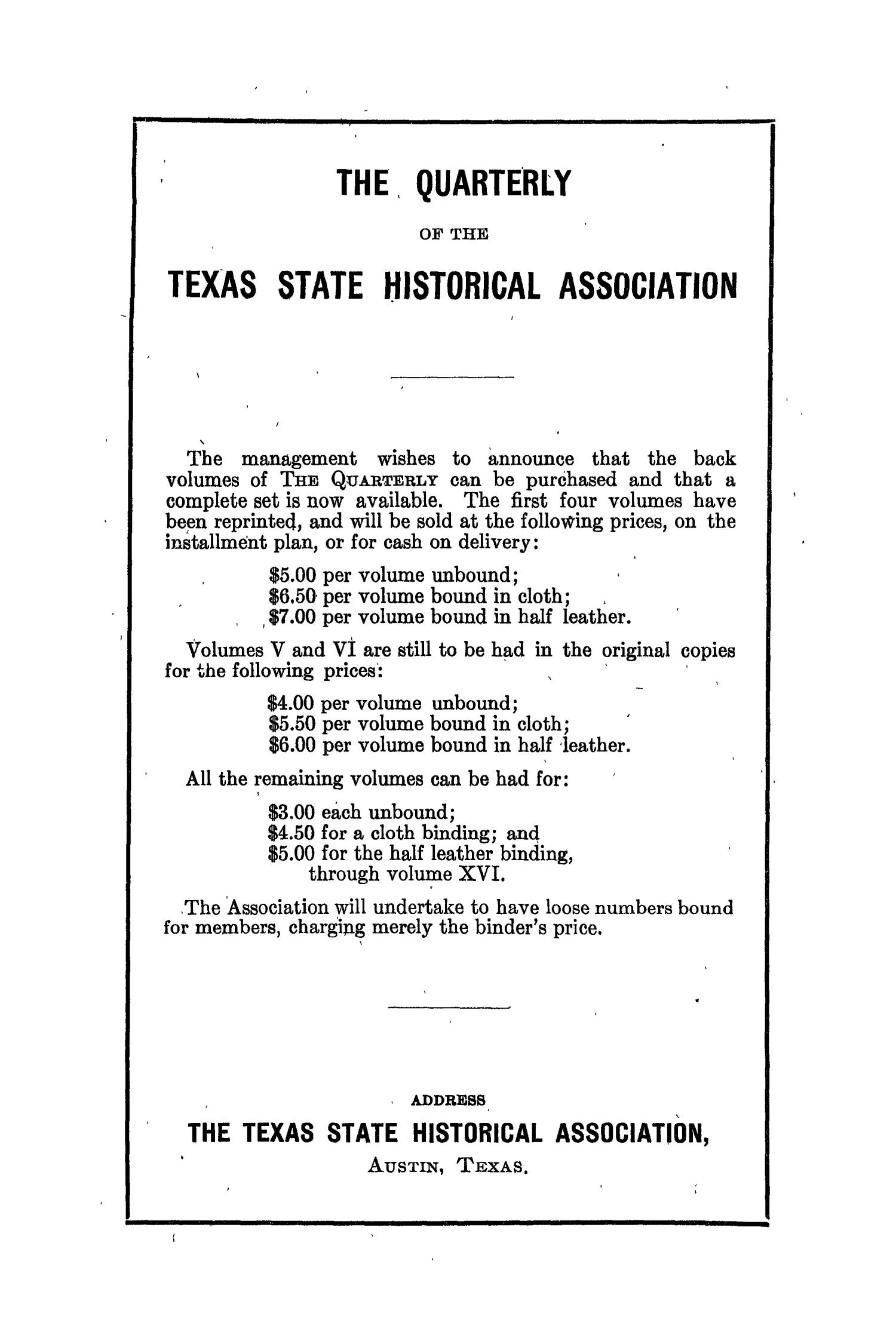 The Southwestern Historical Quarterly, Volume 36, July 1932 - April, 1933
                                                
                                                    None
                                                