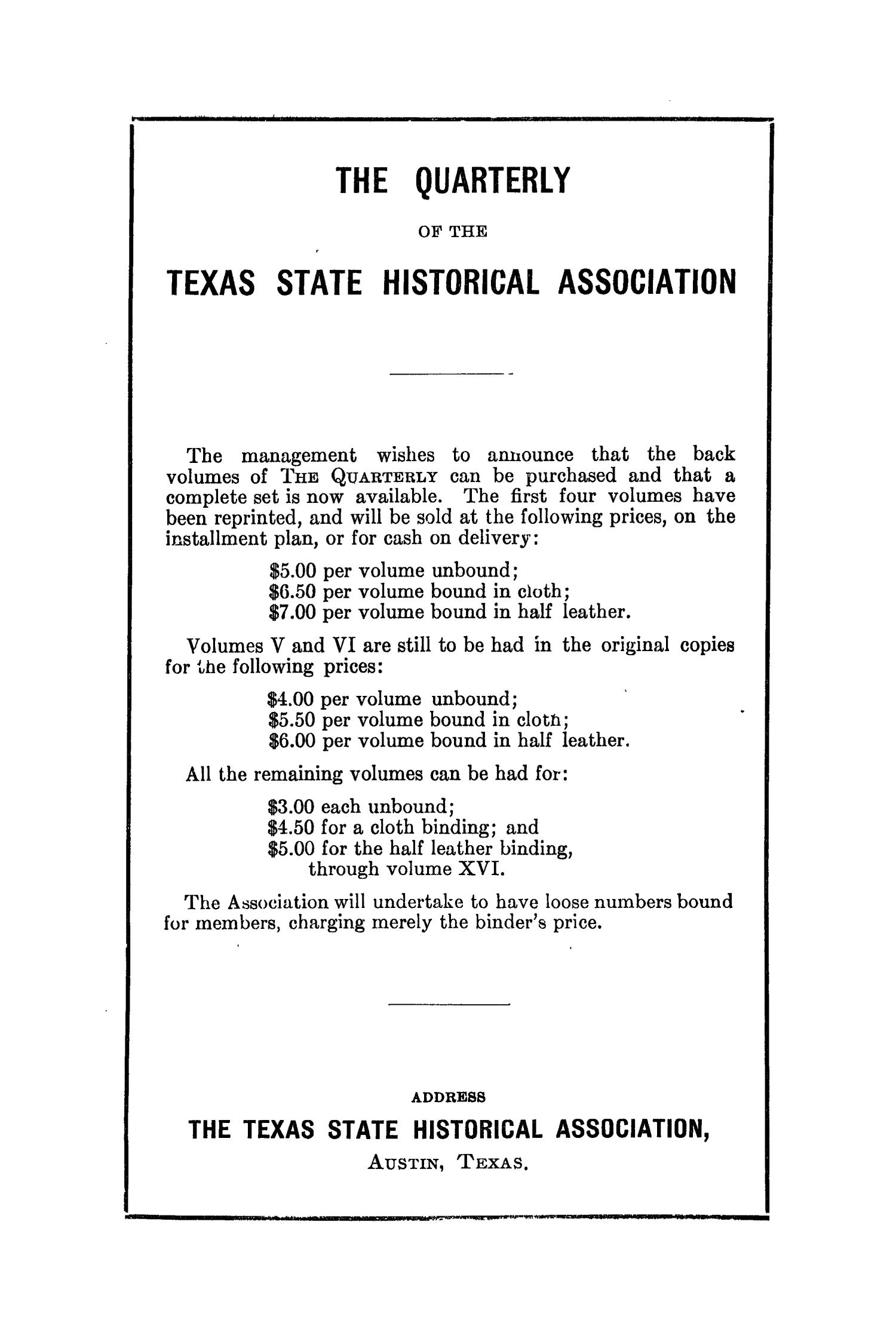 The Southwestern Historical Quarterly, Volume 40, July 1936 - April, 1937
                                                
                                                    None
                                                