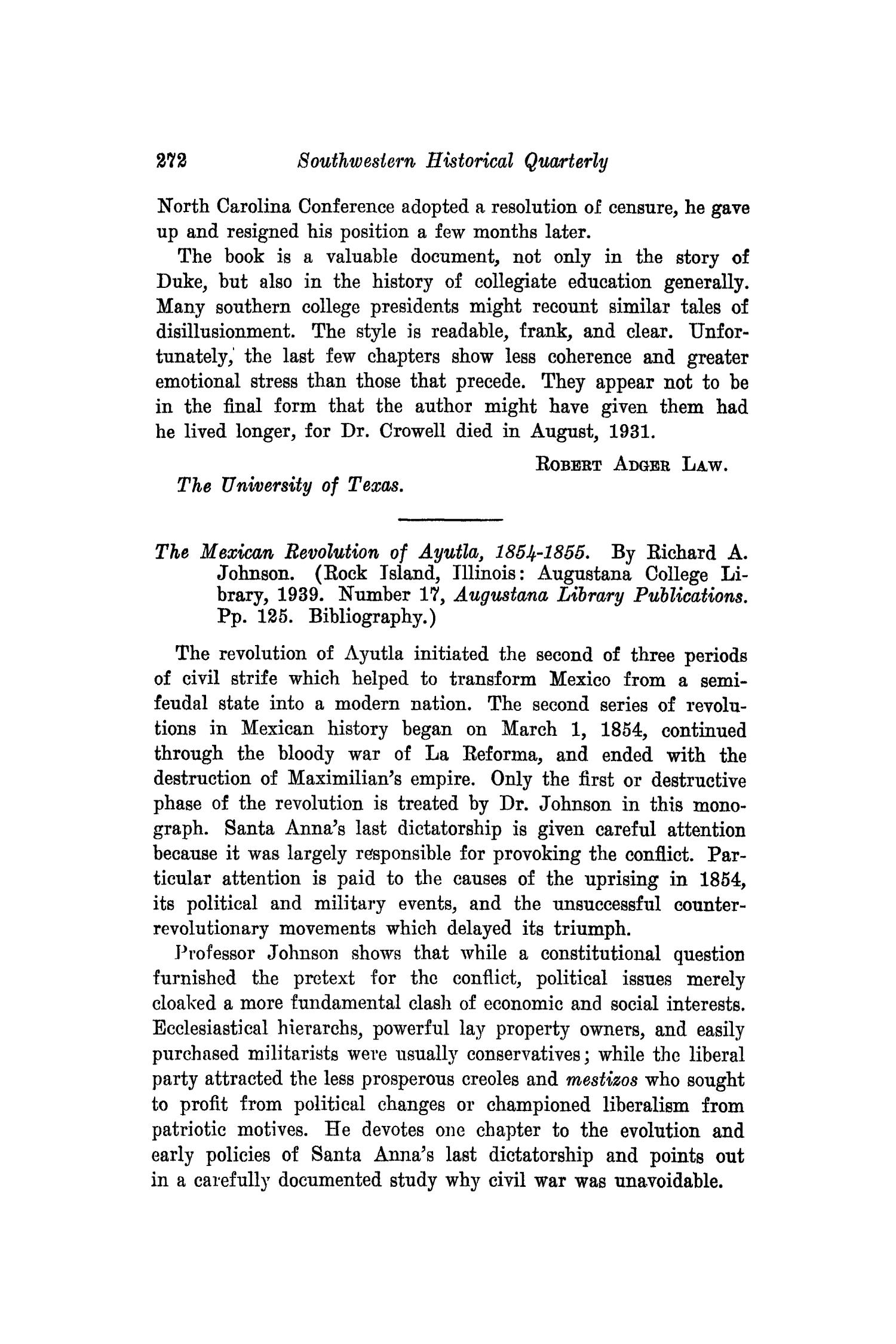 The Southwestern Historical Quarterly, Volume 43, July 1939 - April, 1940
                                                
                                                    272
                                                