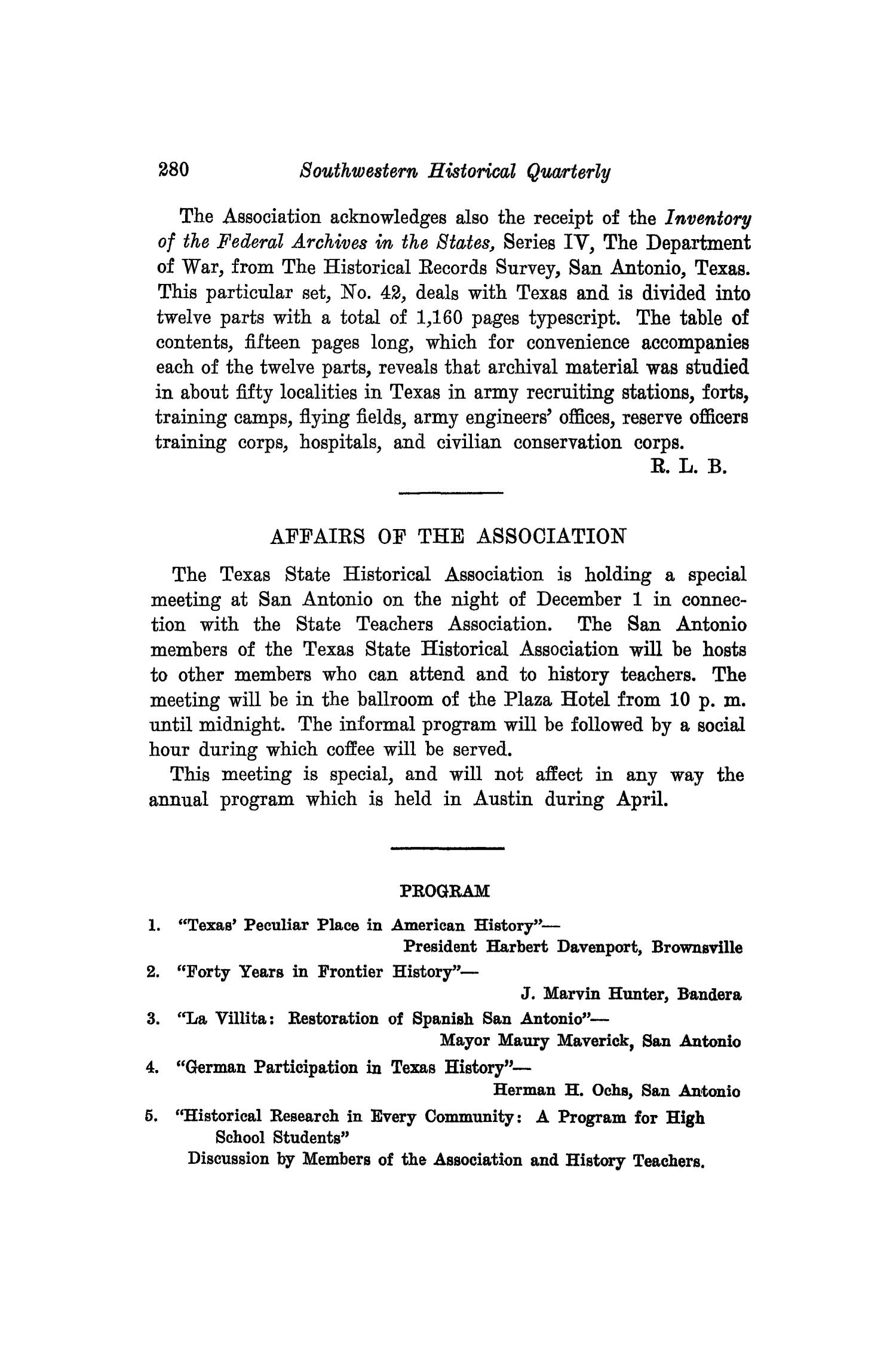The Southwestern Historical Quarterly, Volume 43, July 1939 - April, 1940
                                                
                                                    280
                                                