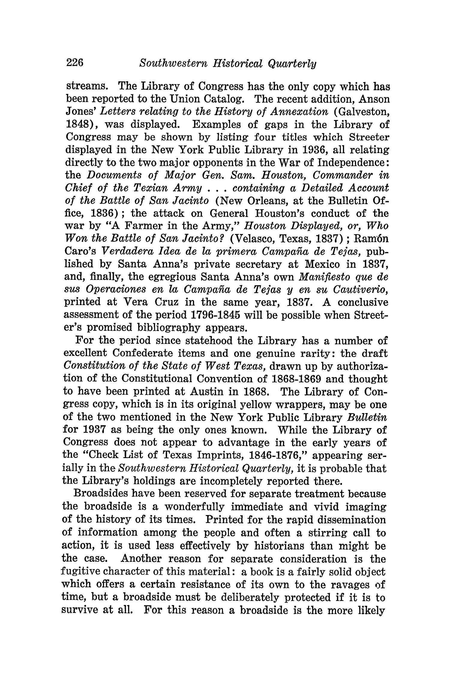 The Southwestern Historical Quarterly, Volume 50, July 1946 - April, 1947
                                                
                                                    226
                                                