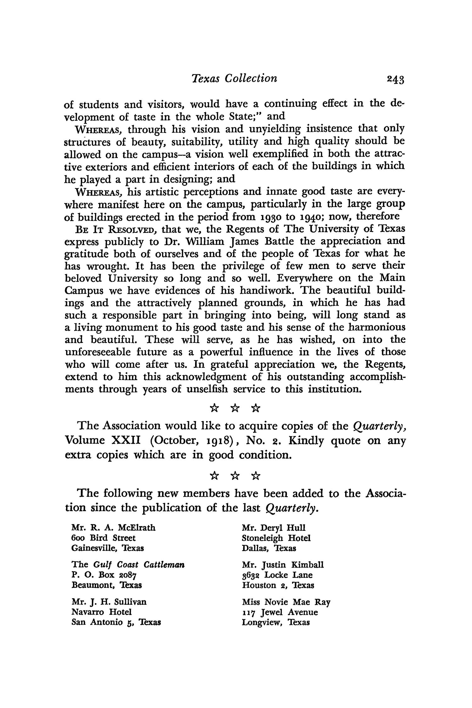 The Southwestern Historical Quarterly, Volume 52, July 1948 - April, 1949
                                                
                                                    243
                                                