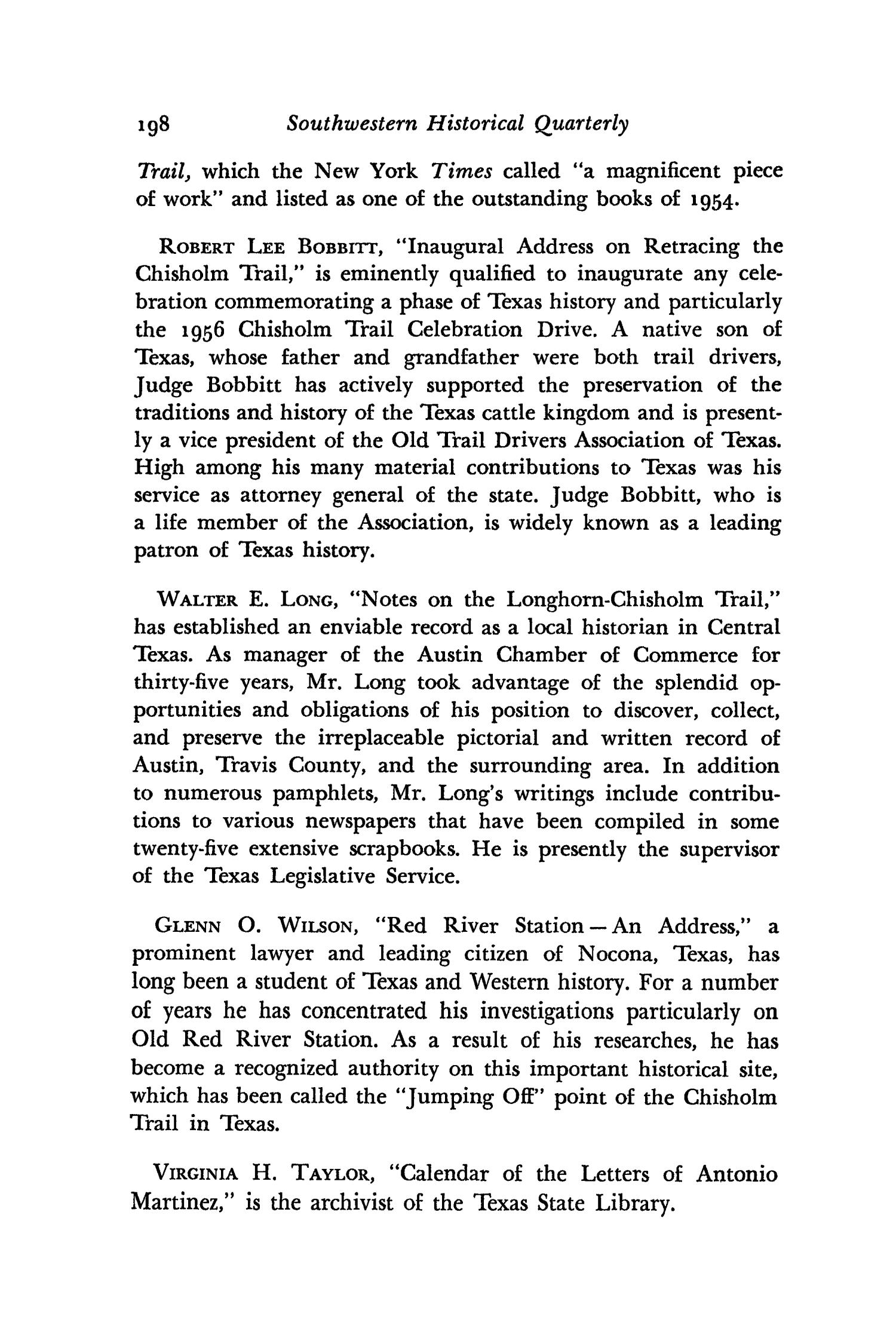 The Southwestern Historical Quarterly, Volume 60, July 1956 - April, 1957
                                                
                                                    198
                                                