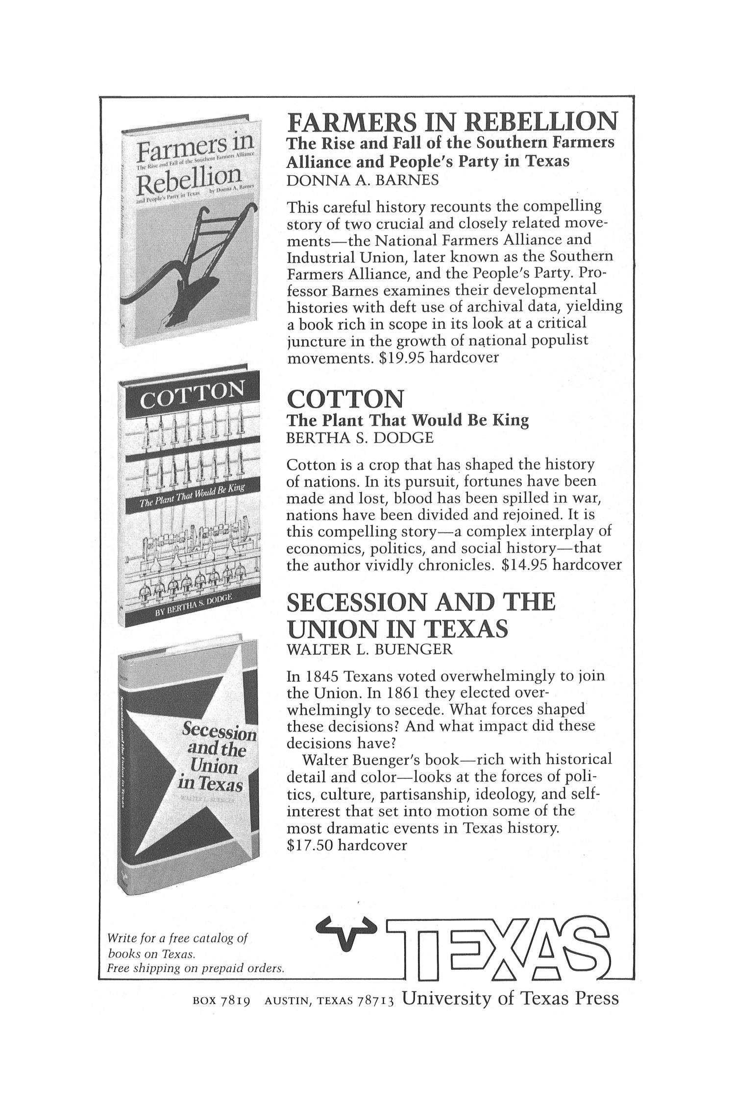 The Southwestern Historical Quarterly, Volume 88, July 1984 - April, 1985
                                                
                                                    None
                                                