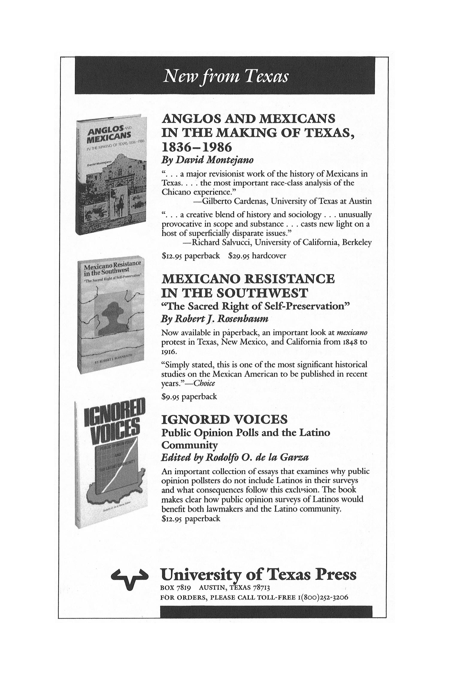 The Southwestern Historical Quarterly, Volume 91, July 1987 - April, 1988
                                                
                                                    None
                                                