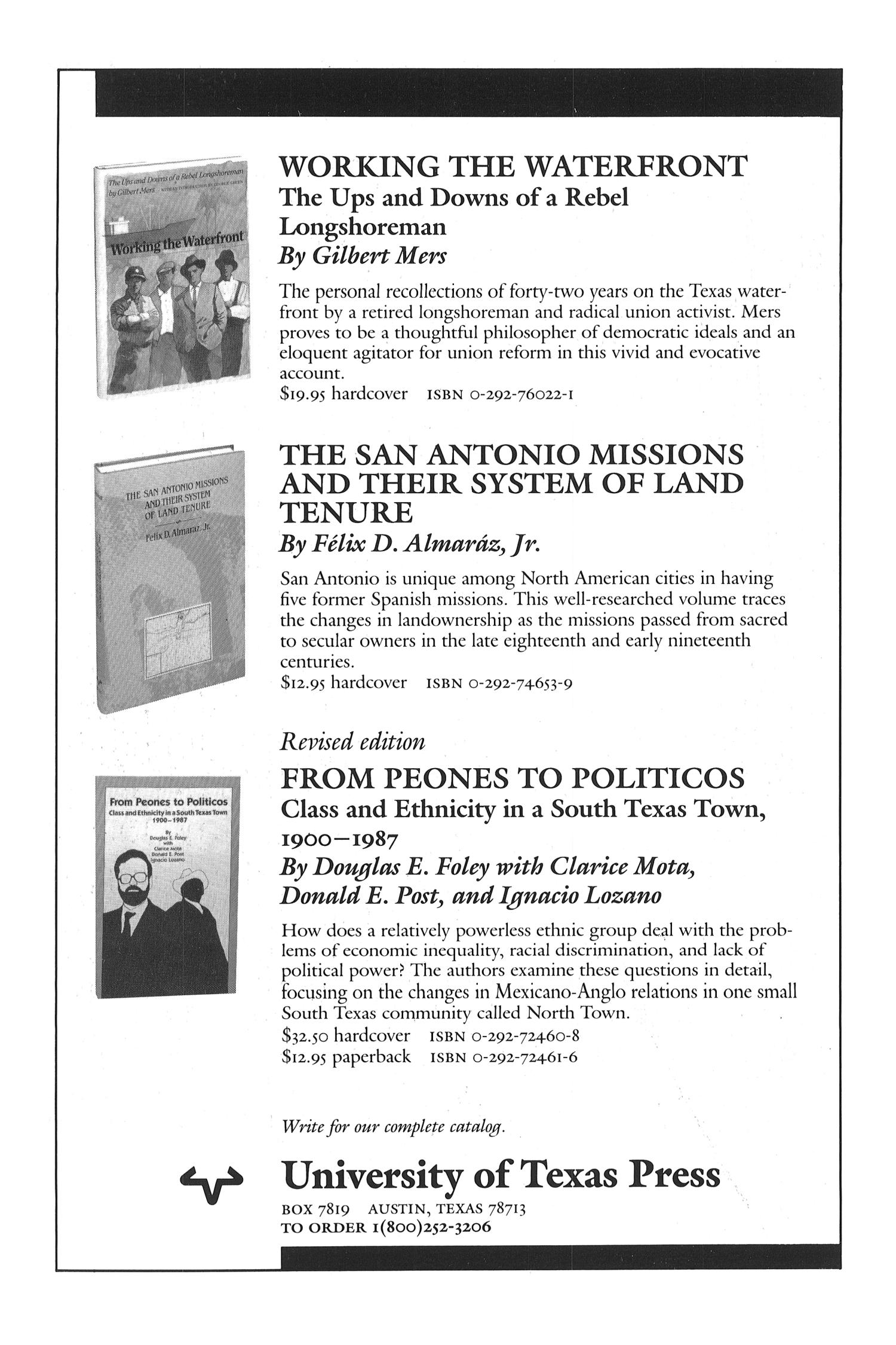 The Southwestern Historical Quarterly, Volume 92, July 1988 - April, 1989
                                                
                                                    None
                                                