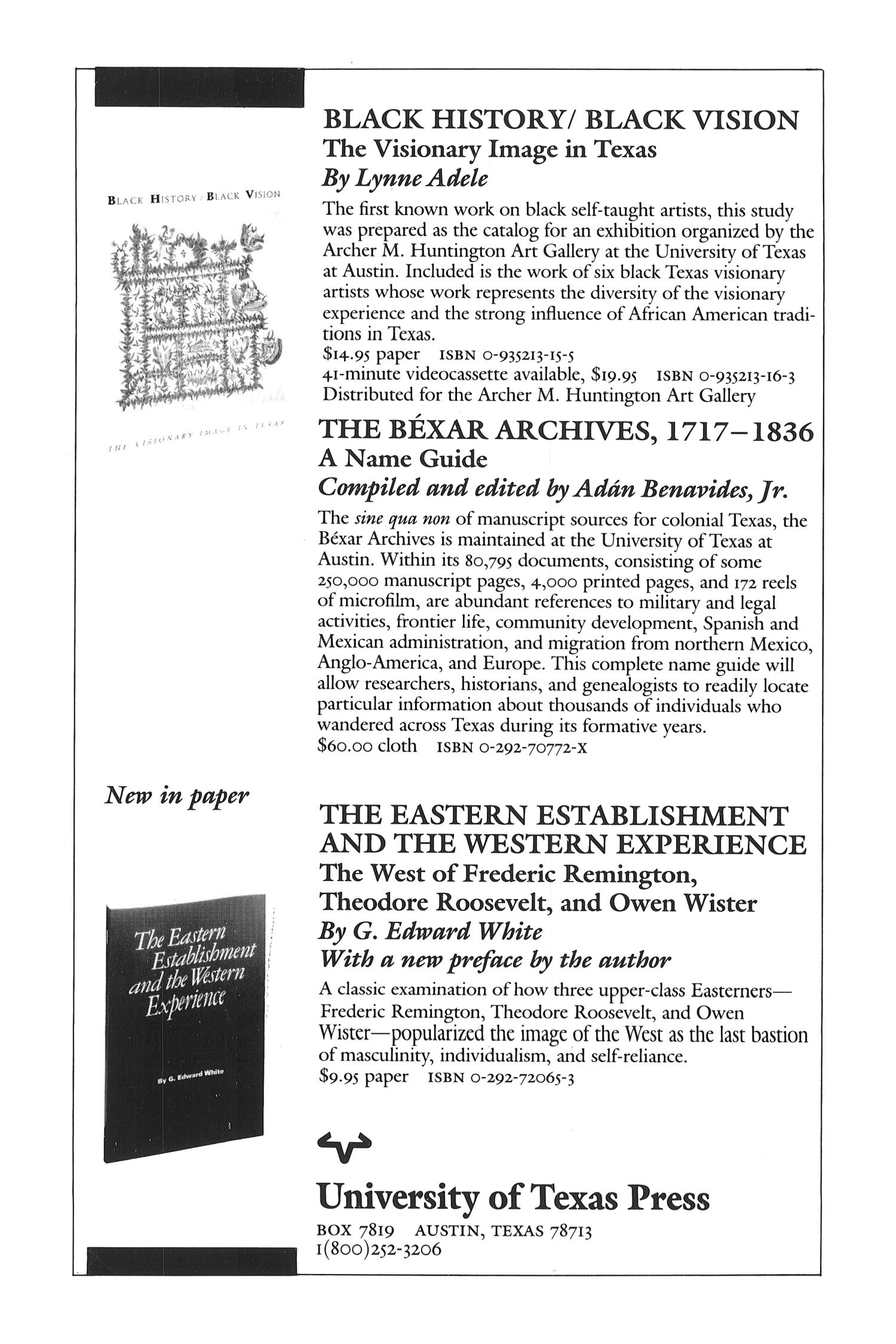 The Southwestern Historical Quarterly, Volume 93, July 1989 - April, 1990
                                                
                                                    None
                                                