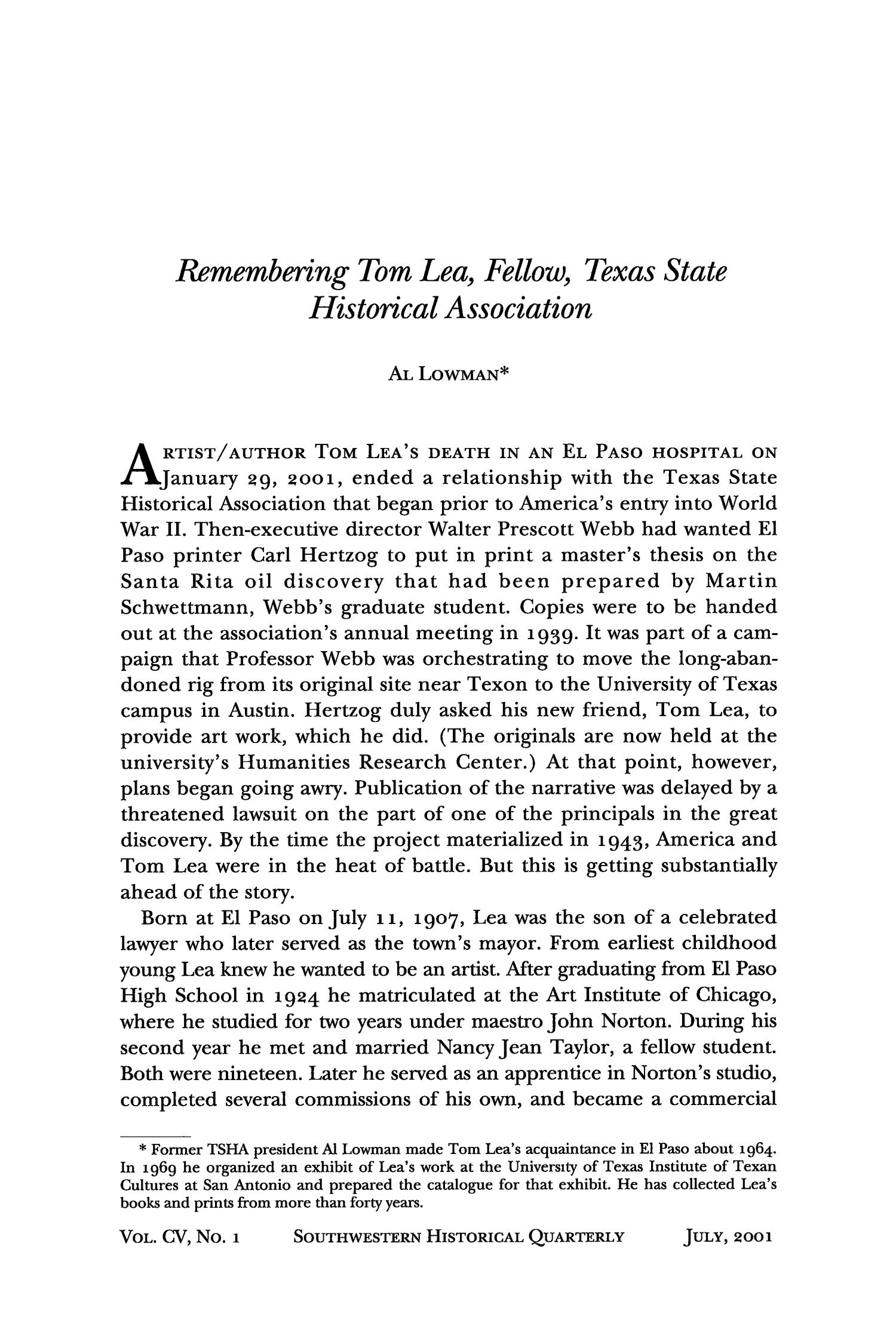The Southwestern Historical Quarterly, Volume 105, July 2001 - April, 2002
                                                
                                                    1
                                                