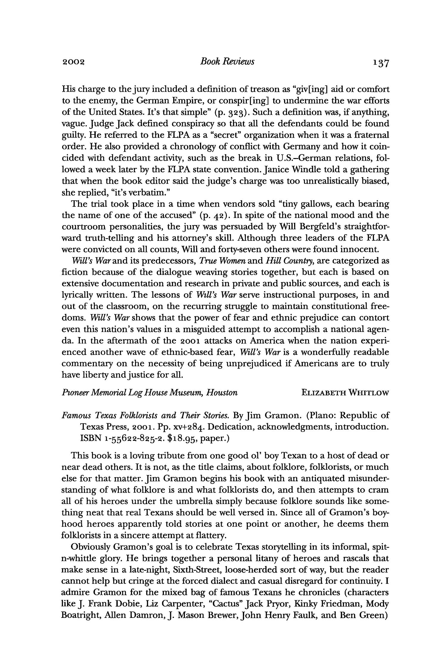 The Southwestern Historical Quarterly, Volume 106, July 2002 - April, 2003
                                                
                                                    137
                                                
