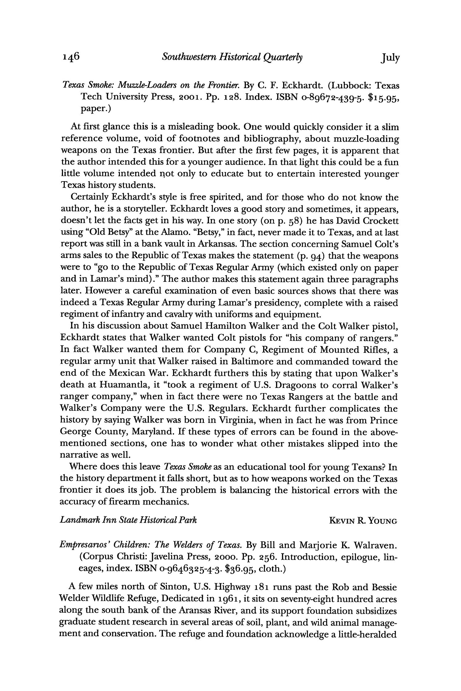 The Southwestern Historical Quarterly, Volume 106, July 2002 - April, 2003
                                                
                                                    146
                                                