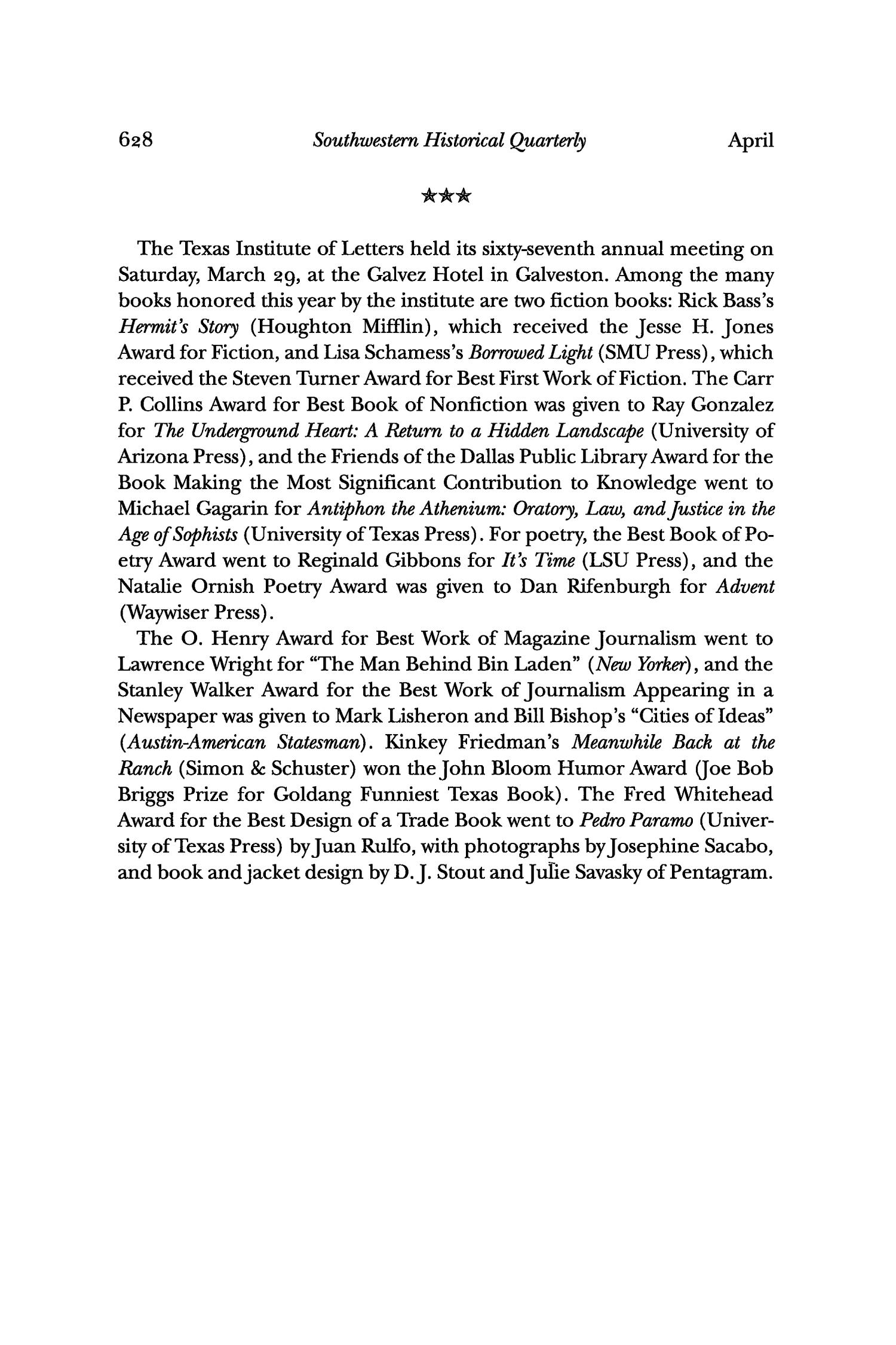 The Southwestern Historical Quarterly, Volume 106, July 2002 - April, 2003
                                                
                                                    628
                                                