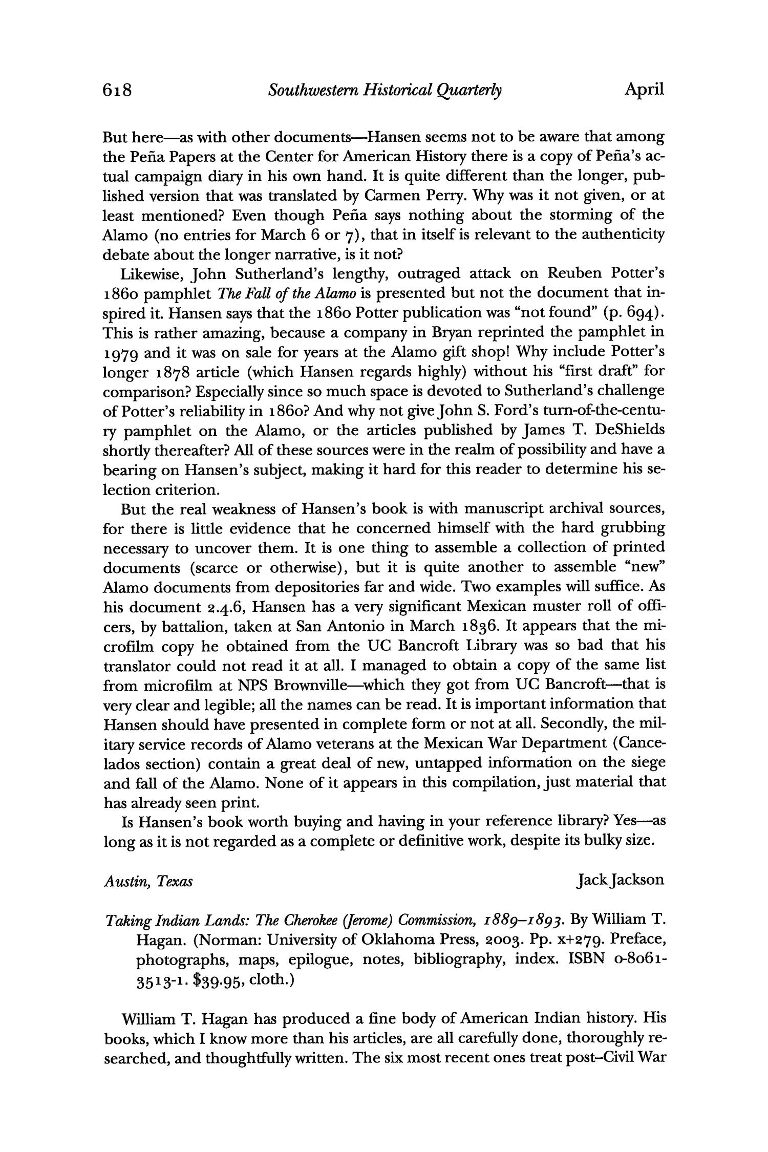 The Southwestern Historical Quarterly, Volume 107, July 2003 - April, 2004
                                                
                                                    618
                                                