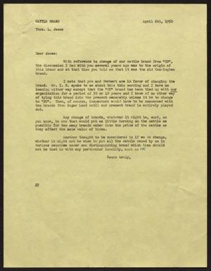 Primary view of object titled '[Letter from D. W. Kempner to Thos. L. James, April 6, 1950]'.
