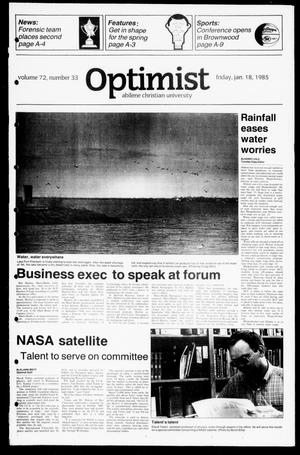 Primary view of object titled 'The Optimist (Abilene, Tex.), Vol. 72, No. 33, Ed. 1, Friday, January 18, 1985'.