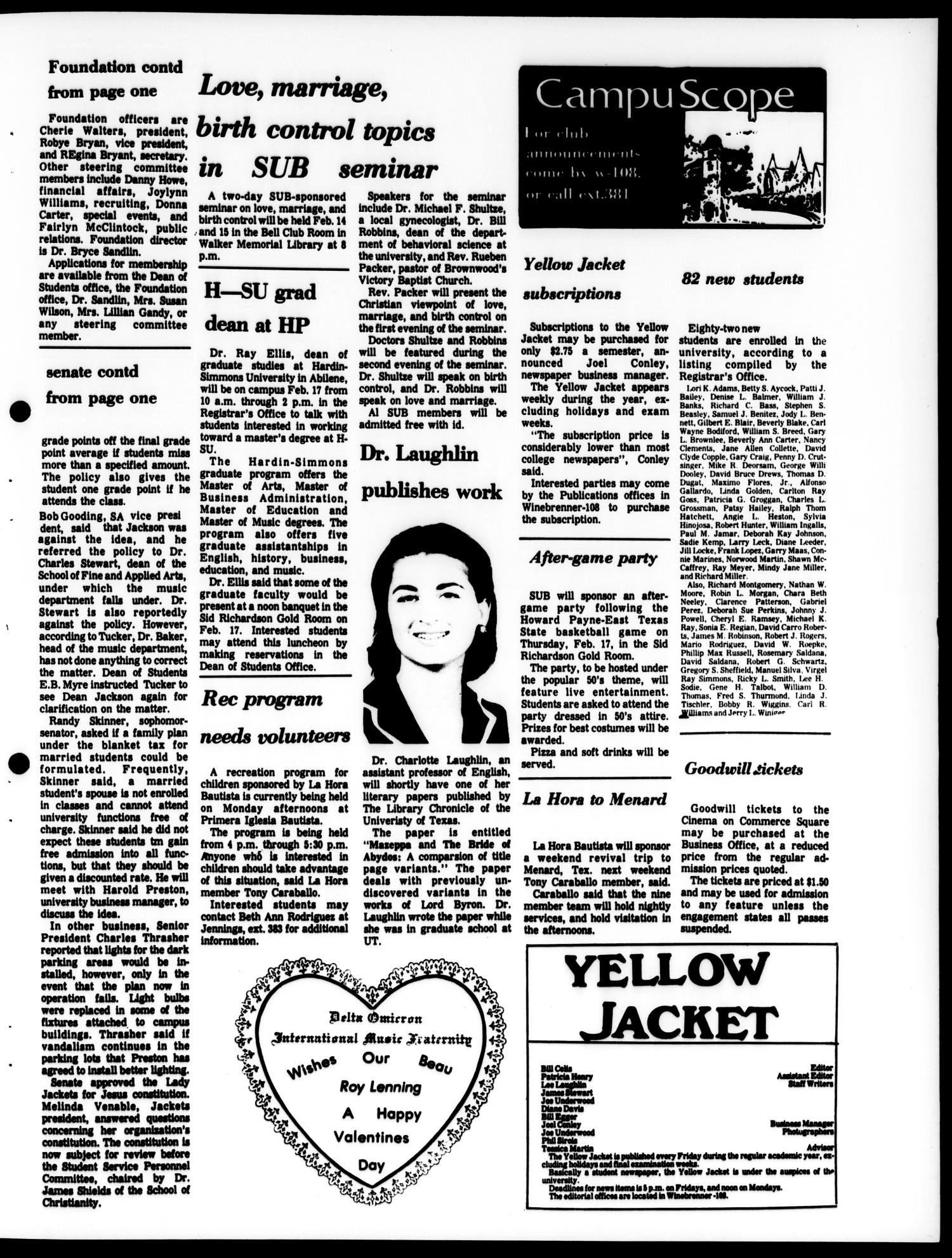 The Yellow Jacket (Brownwood, Tex.), Vol. 64, No. 18, Ed. 1, Friday, February 11, 1977
                                                
                                                    [Sequence #]: 3 of 4
                                                