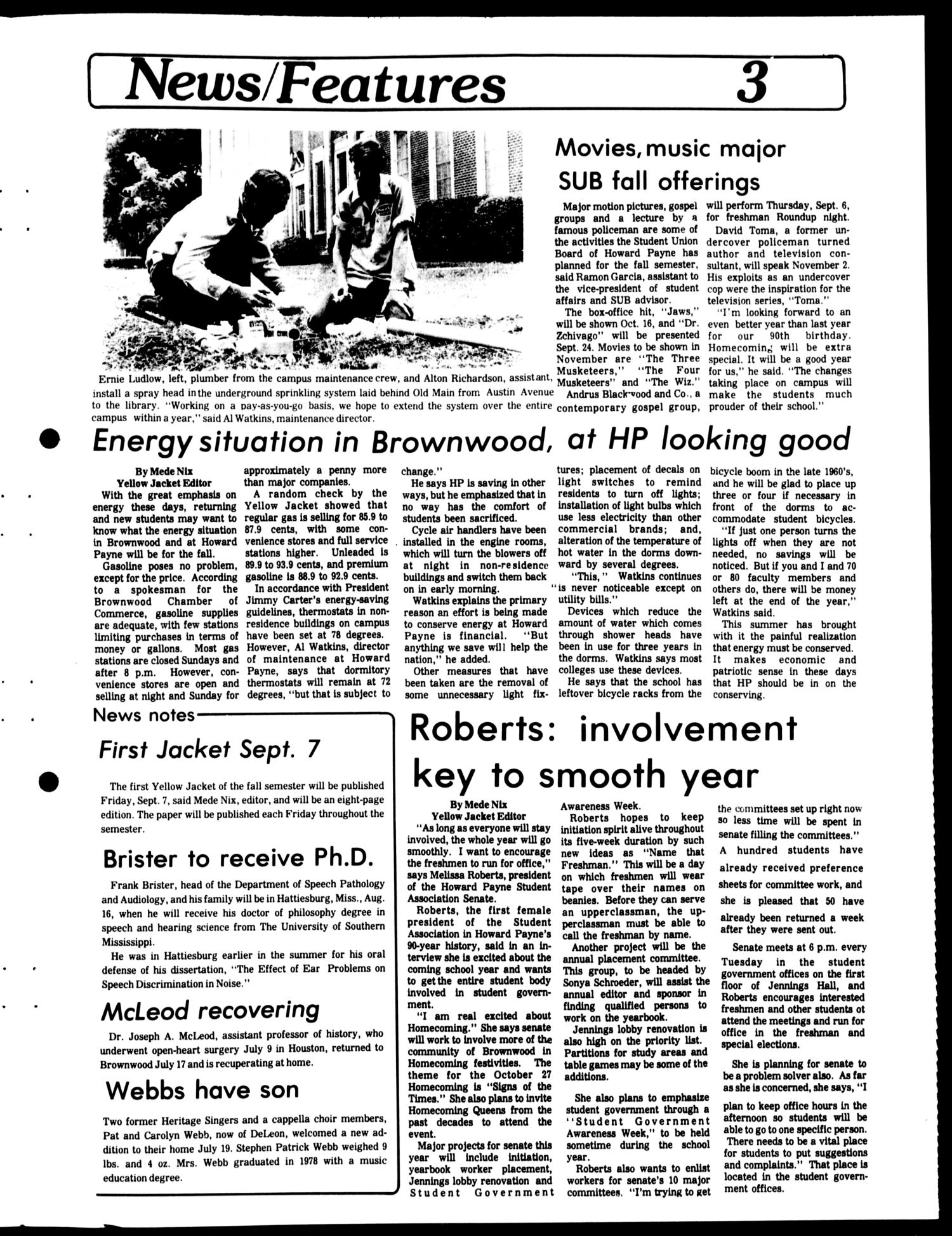 The Howard Payne University Yellow Jacket (Brownwood, Tex.), Vol. 66, No. 29, Ed. 1, Friday, May 25, 1979
                                                
                                                    [Sequence #]: 3 of 4
                                                