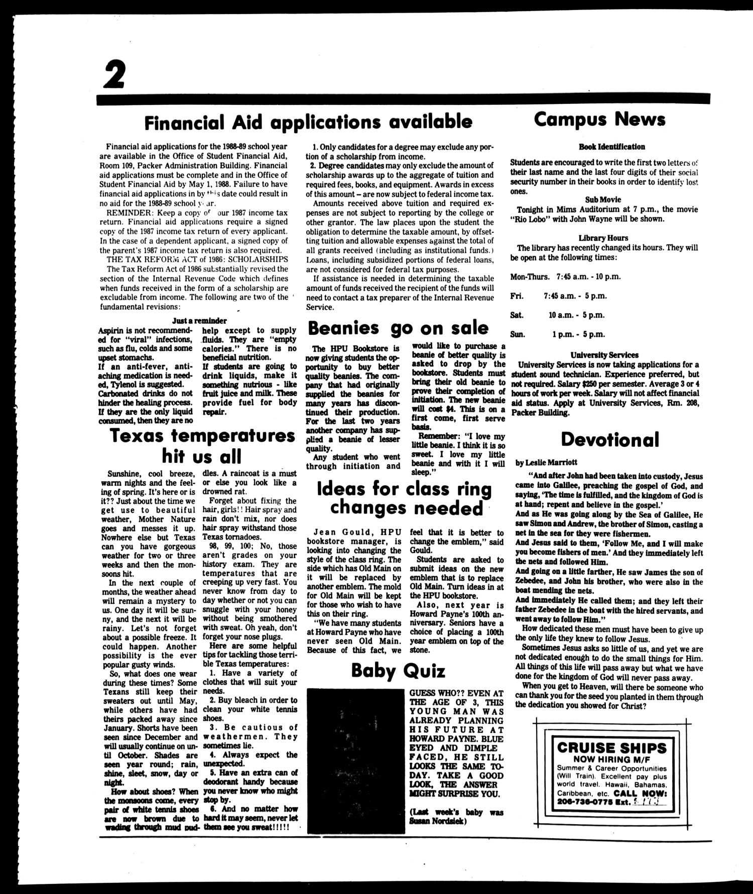 The Yellow Jacket (Brownwood, Tex.), Vol. 75, No. 18, Ed. 1, Friday, March 4, 1988
                                                
                                                    [Sequence #]: 2 of 4
                                                