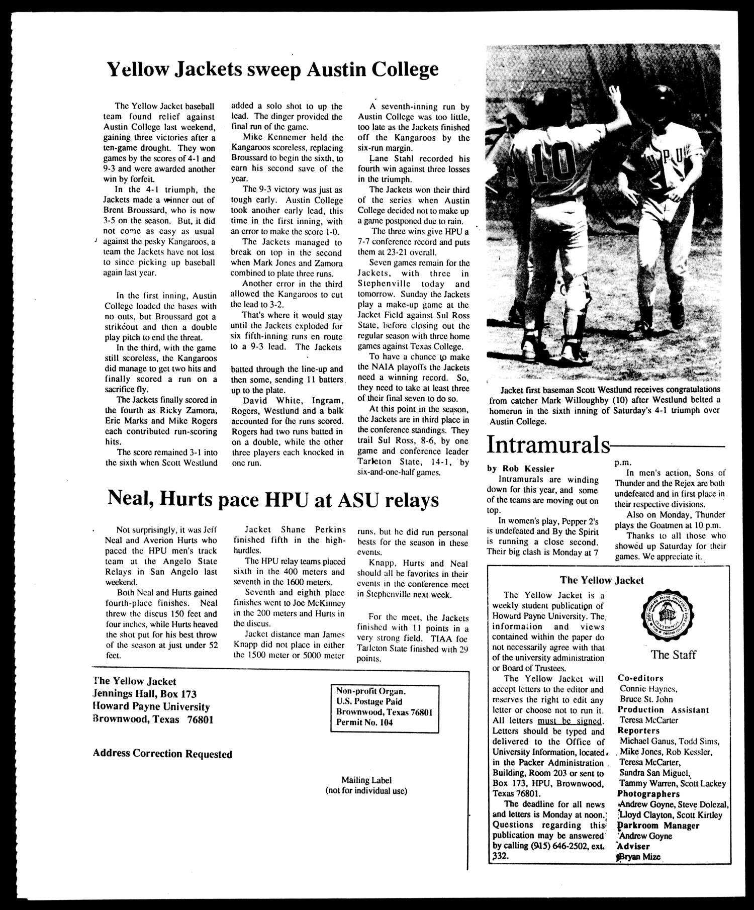 The Yellow Jacket (Brownwood, Tex.), Vol. 76, No. 23, Ed. 1, Friday, April 21, 1989
                                                
                                                    [Sequence #]: 4 of 4
                                                