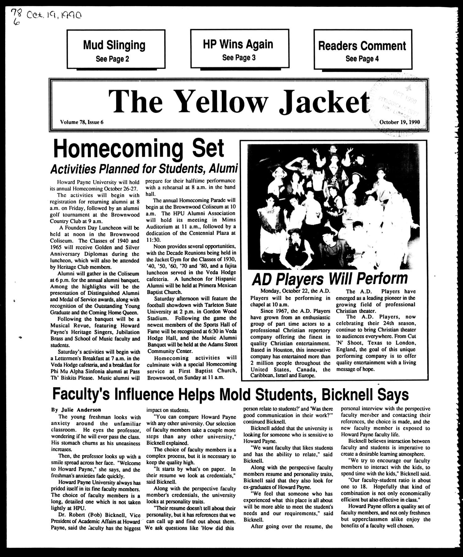 The Yellow Jacket (Brownwood, Tex.), Vol. 78, No. 6, Ed. 1, Friday, October 19, 1990
                                                
                                                    [Sequence #]: 1 of 4
                                                