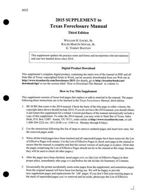 Primary view of object titled '2015 Supplement to Texas Foreclosure Manual: Third Edition'.