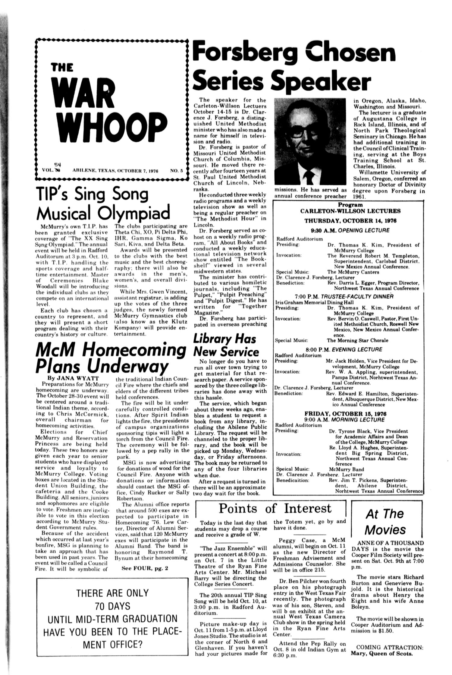The War Whoop (Abilene, Tex.), Vol. 54, No. 5, Ed. 1, Thursday, October 7, 1976
                                                
                                                    [Sequence #]: 1 of 4
                                                