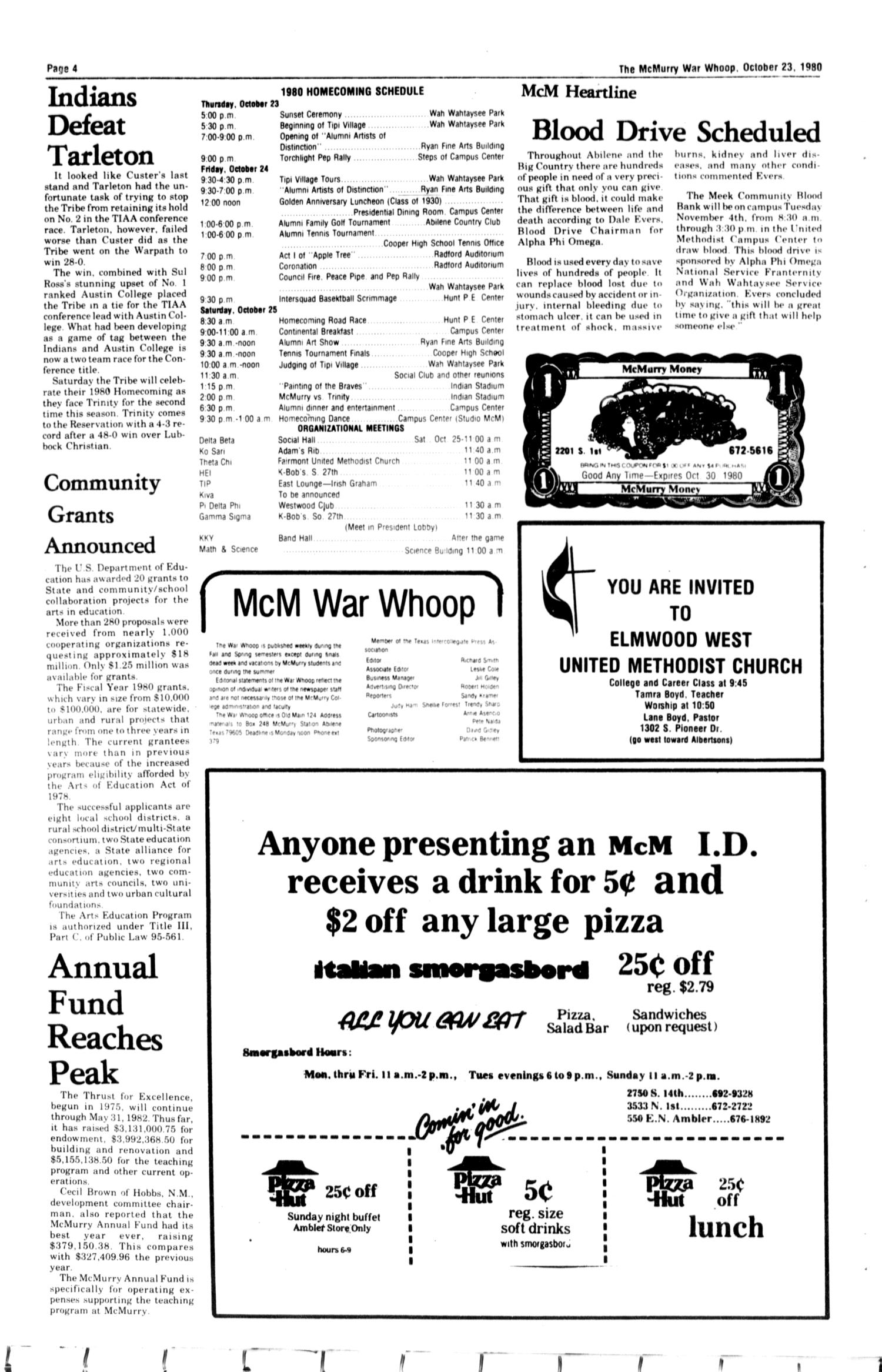 The War Whoop (Abilene, Tex.), Vol. 58, No. 7, Ed. 1, Thursday, October 23, 1980
                                                
                                                    [Sequence #]: 4 of 4
                                                