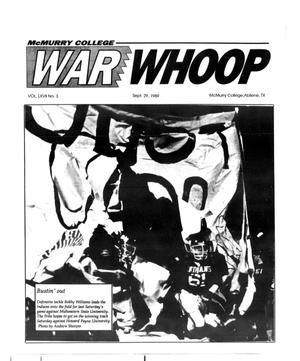 Primary view of object titled 'McMurry College War Whoop (Abilene, Tex.), Vol. 67, No. 3, Ed. 1, Friday, September 29, 1989'.