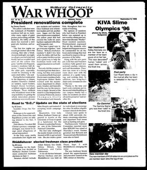 Primary view of object titled 'McMurry University War Whoop (Abilene, Tex.), Vol. 39, No. 2, Ed. 1, Monday, September 9, 1996'.