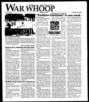 Primary view of object titled 'McMurry University War Whoop (Abilene, Tex.), Vol. 74, No. 5, Ed. 1, Monday, October 21, 1996'.