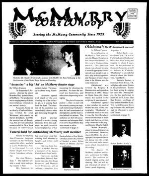 Primary view of object titled 'McMurry War Whoop (Abilene, Tex.), Vol. 75, No. 1, Ed. 1, Wednesday, September 16, 1998'.