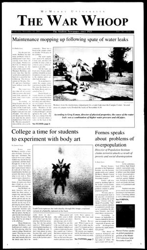 Primary view of object titled 'McMurry University, The War Whoop (Abilene, Tex.), Vol. 78, No. 5, Ed. 1, Wednesday, November 14, 2001'.