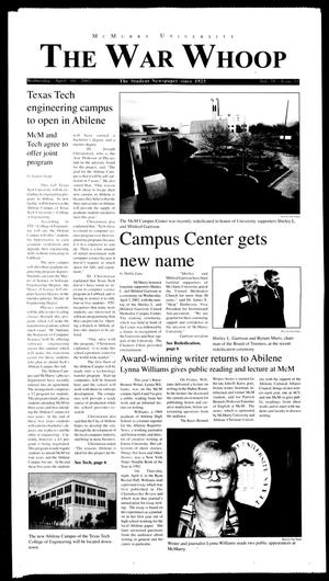 Primary view of object titled 'McMurry University, The War Whoop (Abilene, Tex.), Vol. 78, No. 11, Ed. 1, Wednesday, April 10, 2002'.