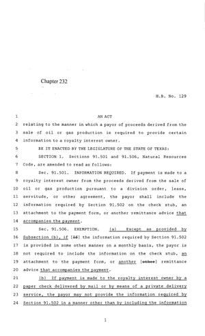 Primary view of object titled '85th Texas Legislature, Regular Session, House Bill 129, Chapter 232'.