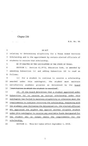 Primary view of object titled '85th Texas Legislature, Regular Session, House Bill 66, Chapter 230'.