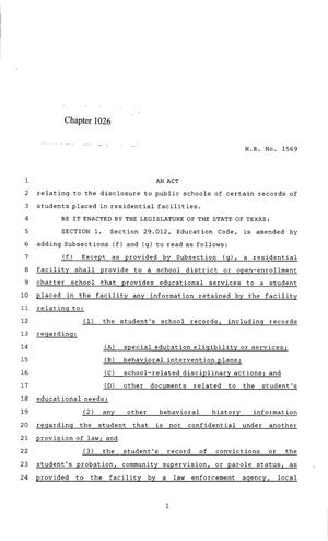 Primary view of object titled '85th Texas Legislature, Regular Session, House Bill 1569, Chapter 1026'.