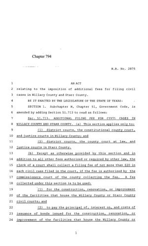 Primary view of object titled '85th Texas Legislature, Regular Session, House Bill 2875, Chapter 794'.
