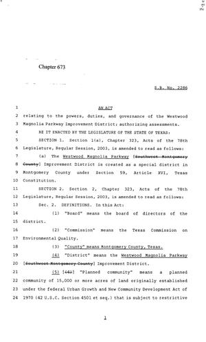 Primary view of object titled '85th Texas Legislature, Regular Session, Senate Bill 2286, Chapter 673'.