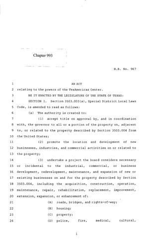 Primary view of object titled '85th Texas Legislature, Regular Session, House Bill 967, Chapter 993'.