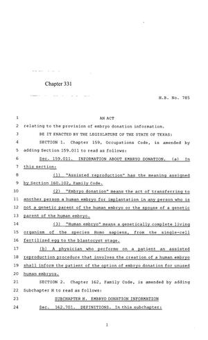 Primary view of object titled '85th Texas Legislature, Regular Session, House Bill 785, Chapter 331'.