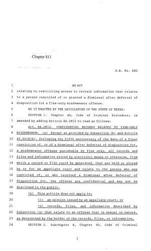 Primary view of object titled '85th Texas Legislature, Regular Session, House Bill 681, Chapter 811'.