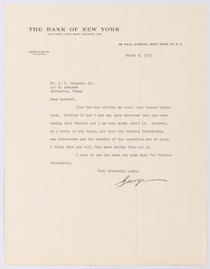 Primary view of object titled '[Letter from George S. Butler to I. H. Kempner, Jr., March 9, 1953]'.