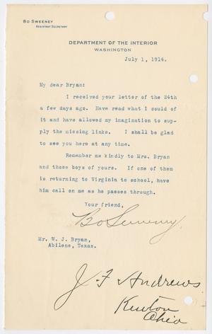 Primary view of object titled '[Letter from J. Andrews to W. J. Bryan, July 1, 1914]'.