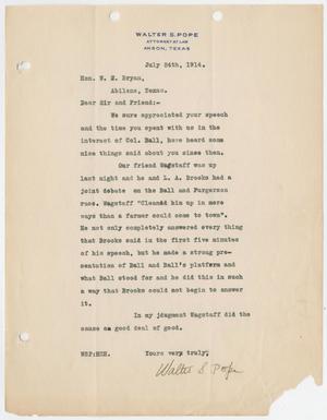 Primary view of object titled '[Letter from Walter S. Pope to Honorable W. J. Bryan, Jul 24, 1914]'.