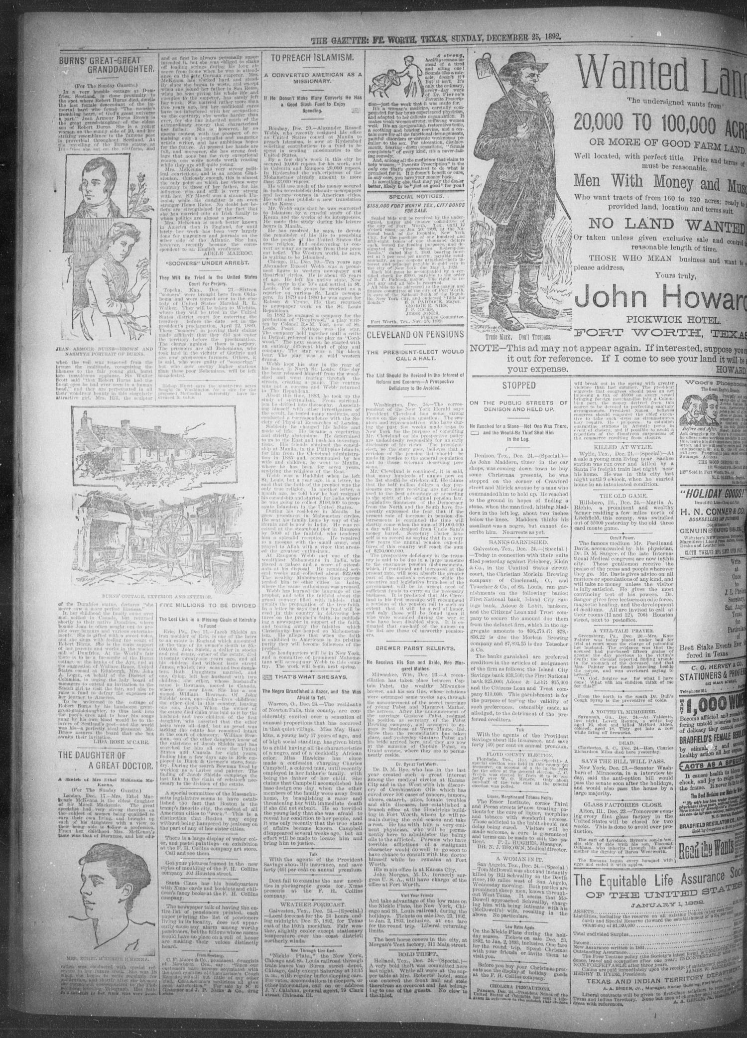 Fort Worth Gazette. (Fort Worth, Tex.), Vol. 17, No. 44, Ed. 1, Sunday, December 25, 1892
                                                
                                                    [Sequence #]: 4 of 20
                                                